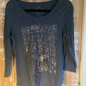 Navy long sleeve graphic tee with gold details from Lucky Brand